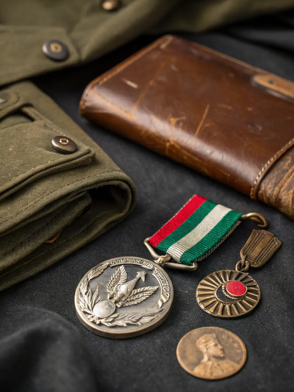 An exhibition display with photographs, uniforms, and personal items from WWI soldiers.